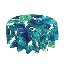 Tropical Tablecloth Round 70 Inches for Summer Green Hawaiian Palm Leaf Round...