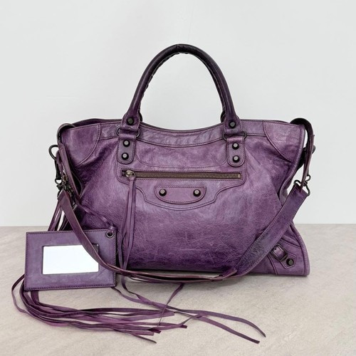 Balenciaga City 2way Handbag Shoulder Bag Purple Leather Auth 115748