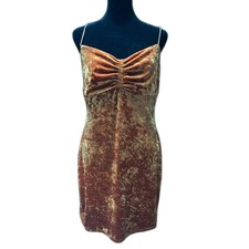 Urban Outfitters Orange Crushed Velvet Spaghetti Strap Mini Dress Size L