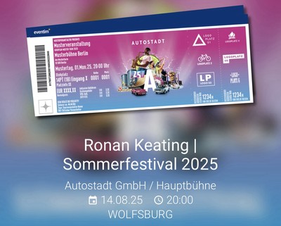 1x Ronan Keating Tickets-Sommerfestival Autostadt Wolfsburg, 14.08.25