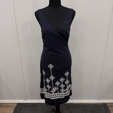 Tory Burch Women's Small Navy Blue Wrap Midi Dress w/ Embroidery Boho Chic