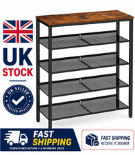 5 Tier Rustic Shoe Rack with Mesh Shelves and Storage Top