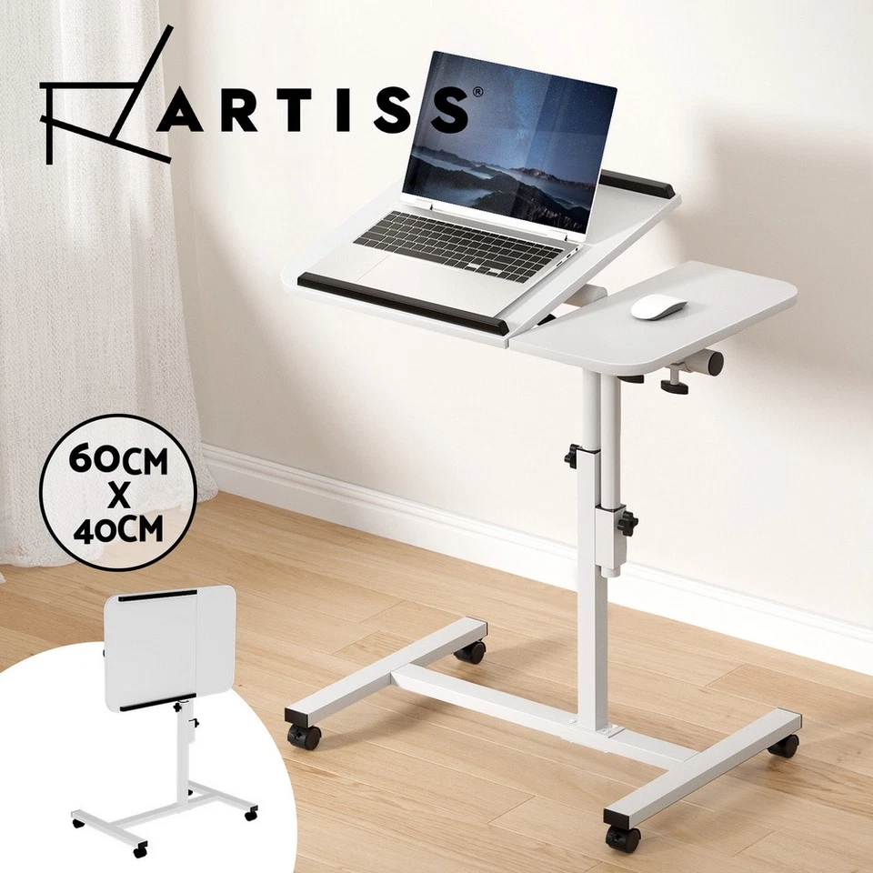 Artiss Laptop Desk Table Height Adjustable Tilt Bed Side Table White 60CM