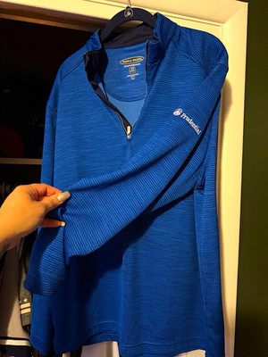 Pebble Beach Performance Men s Golf 1/4 Zip Long Sleeve Textured Polo Blue L