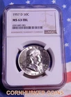 1957 D FRANKLIN SILVER HALF DOLLAR NGC MS 63 FBL  BRIGHT  STRIKE  FREE SHIPPING