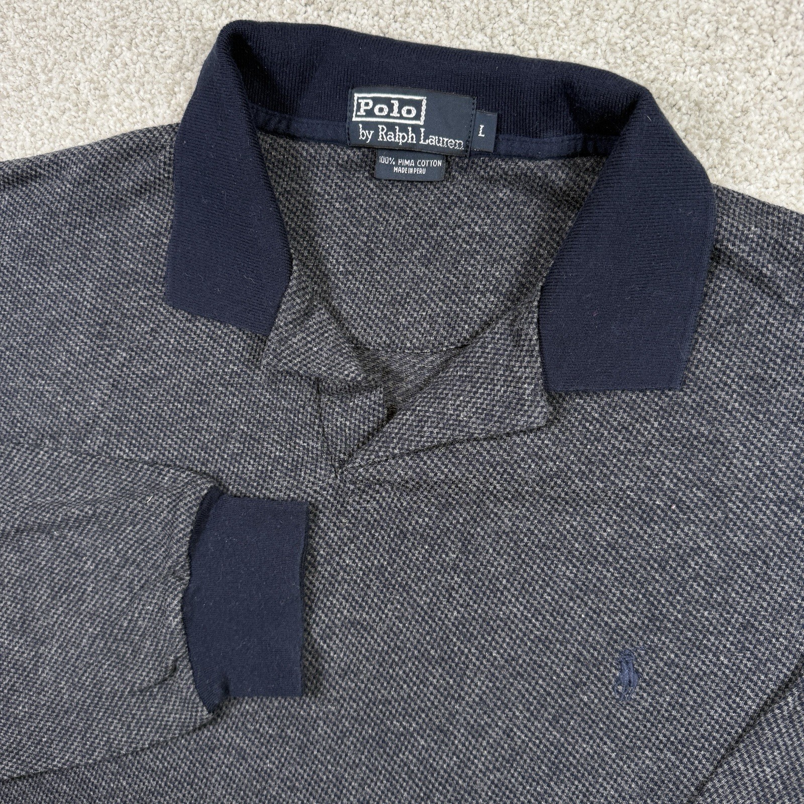 POLO By RALPH LAUREN MENS LARGE BLUE PULLOVER Long Sleeve Shirt