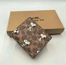 NWT Coach X Peanuts Snap Wallet In Signature Canvas With Snoopy Print CBN32
