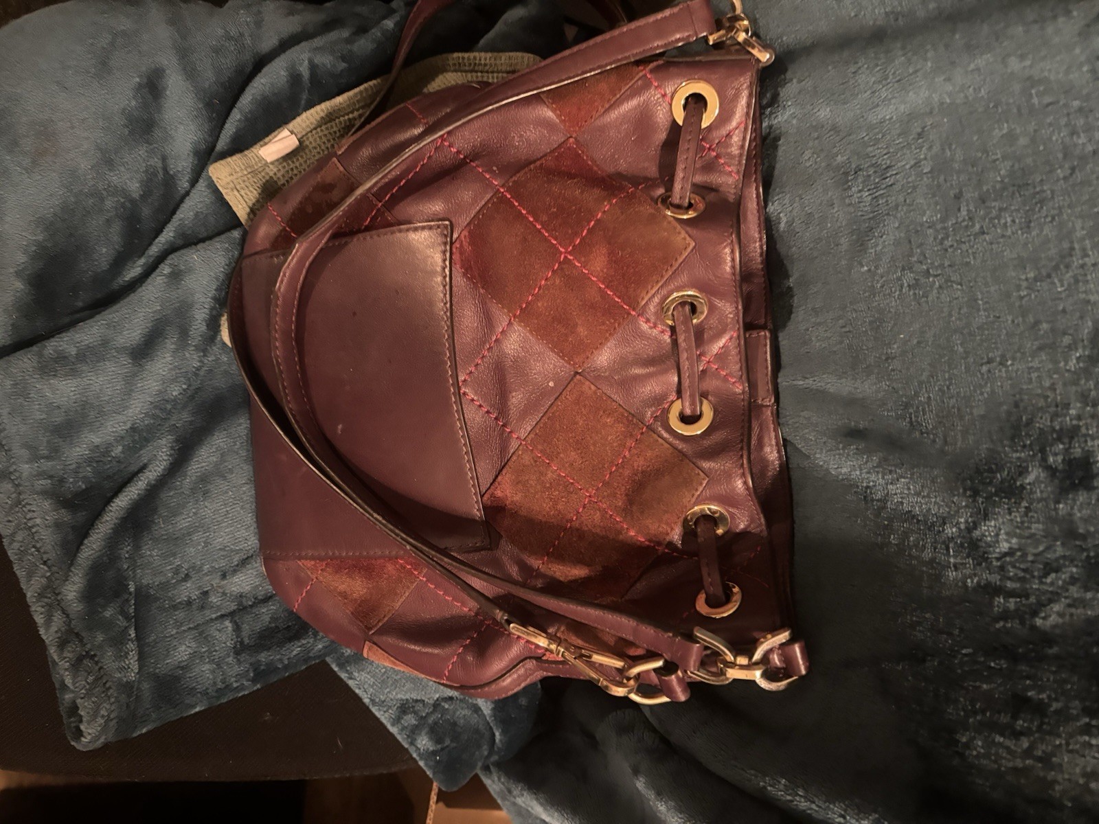 Michael Kors Patchwork Drawstring Shoulder Bag Bu… - image 10