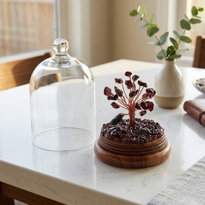 Handcrafted Garnet Gemstone Tree | High Quality Root Chakra Bonsai in Glass Dome