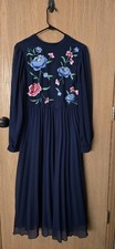 ASOS Design Petite Blue Floral Embroidered Pleated Chiffon Mini Dress Long...