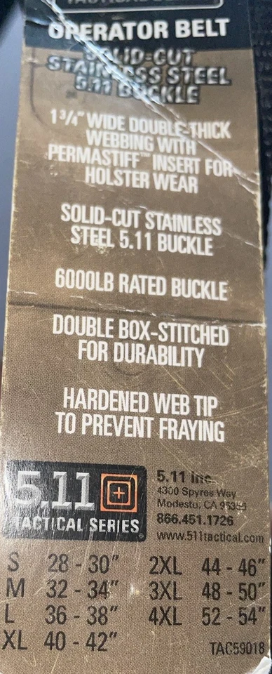 Пояс тактического оператора 511 1,75 дюйма большой черный 5,11 сверхпрочный мужской маленький (28–30) - Изображение 4 из 4
