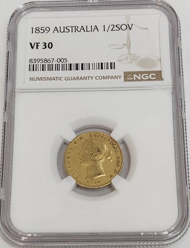 1859 VF30 Australia 1/2 Sovereign Gold NGC