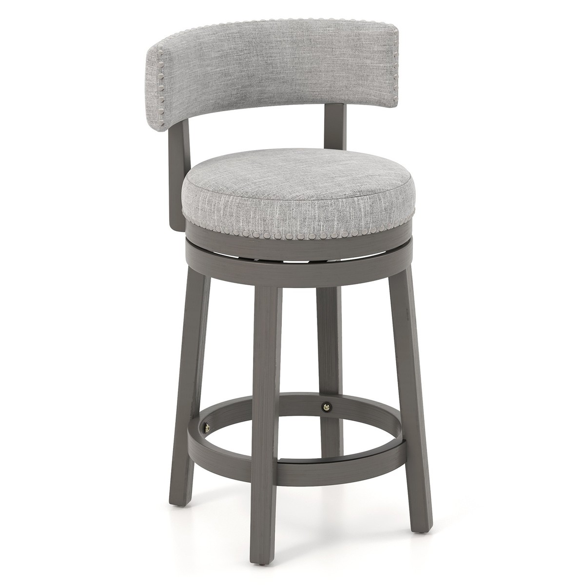 Upholstered Swivel Bar Stool Wooden Counter Height Kitchen Chair w