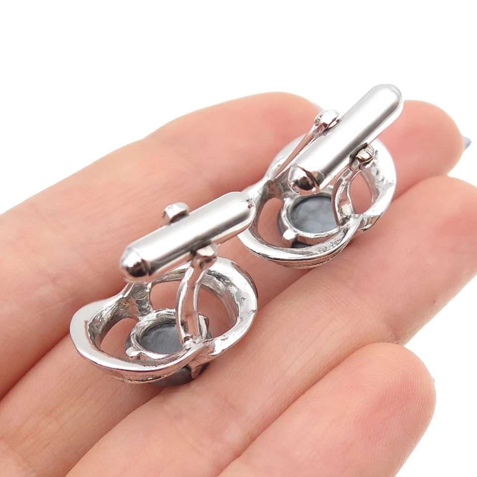 Gemelos modernistas de hematita real vintage de plata de ley 925 ANSON Foto 2 de 4