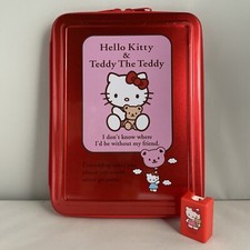 Rare Vintage Sanrio Hello Kitty  Teddy Zip Around Tin Pencil Case  Sharpener