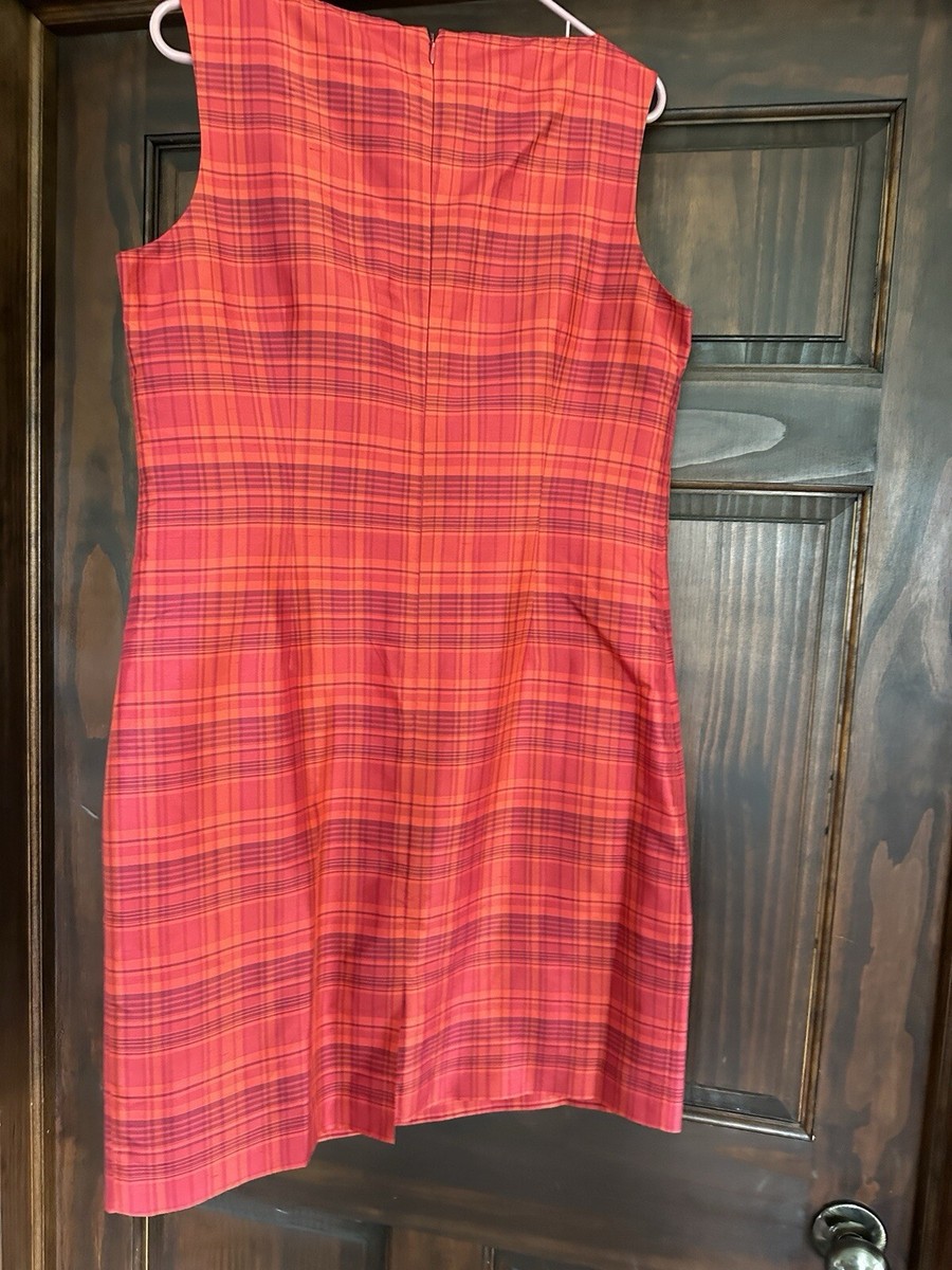 Marconi 12 Red Plaid Silk Sheath Dress #1110 View 4