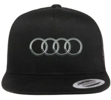 Audi Car Auto Logo Emblem Printed on Black Hat Flat Bill Yupoong Trucker Cap