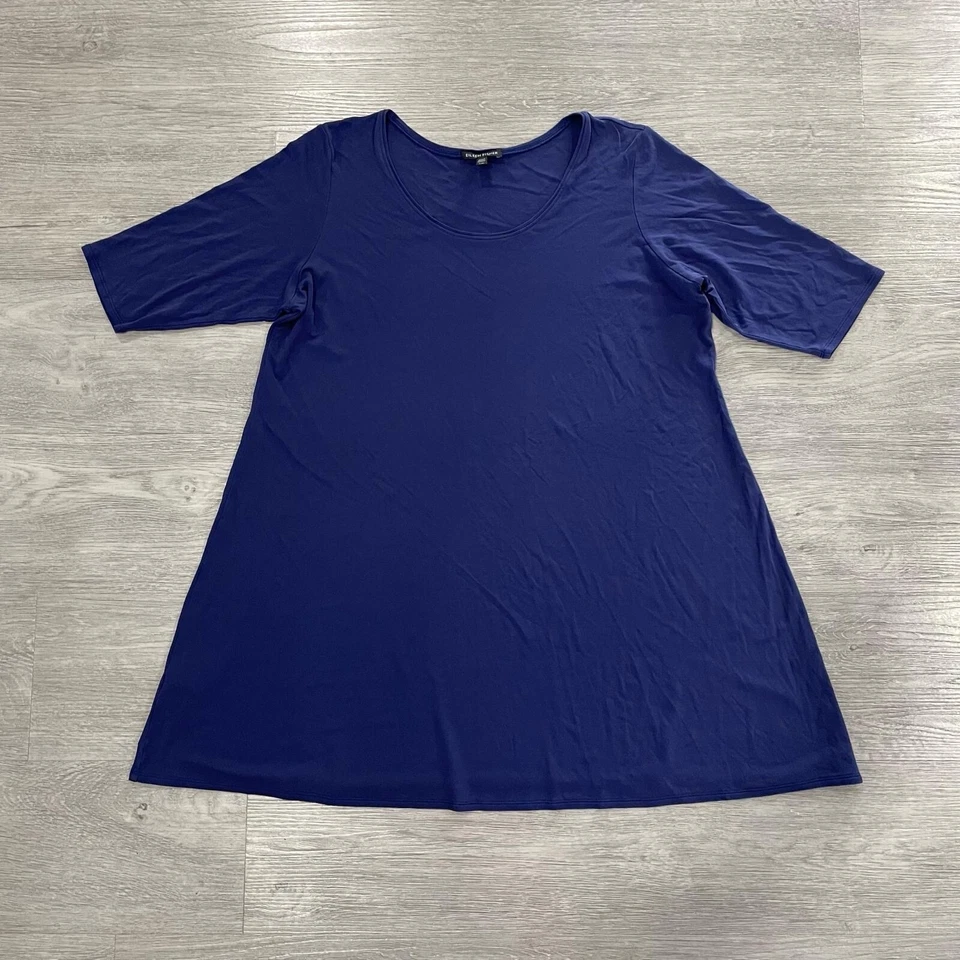 Sudadera túnica manga corta de seda elástica grande Eileen Fisher Pullover para mujer Foto 2 de 4