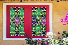 3D Green Flower Pattern A187 Window Film Print Sticker Cling Stained Glass UV Zo