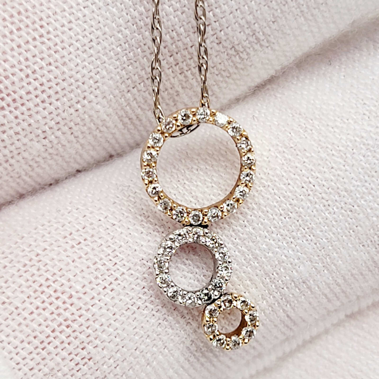 Diamond Pave Dangle Bubble Circle Pendent 14k Whi… - image 4