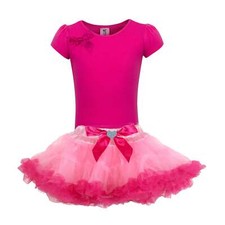 Little Girls 2 Piece Set Pink Bow T-Shirt Top and Fluffy Tutu Skirt Dress-Up Out