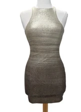 HALSTON Heritage Designer Sequin Stretch  Mini Dress Champagne/Brown Size XS