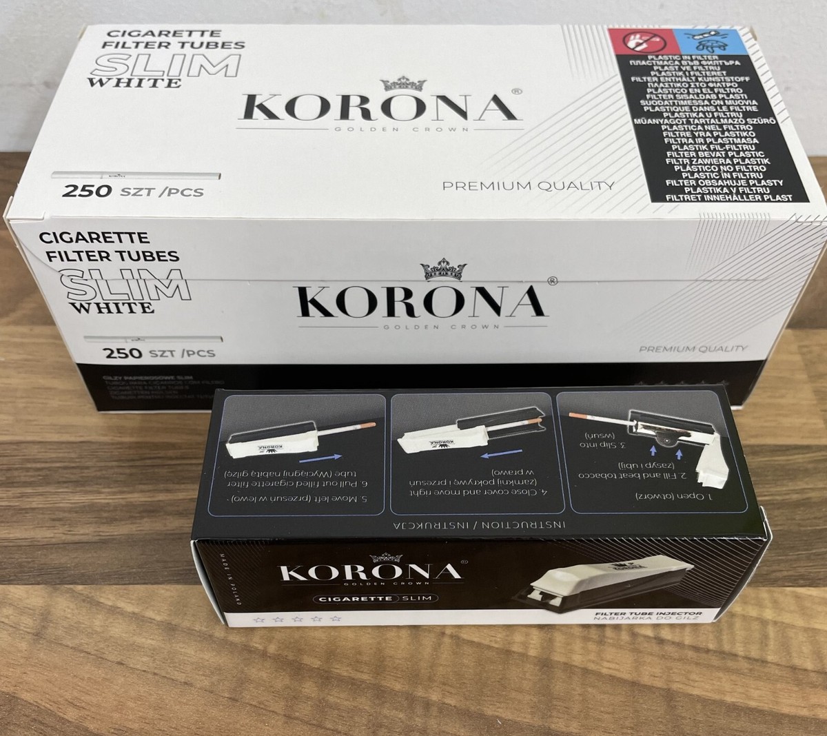 SET250 (1x250) Korona Slim Cigarette Empty Filter Tubes + filling machine