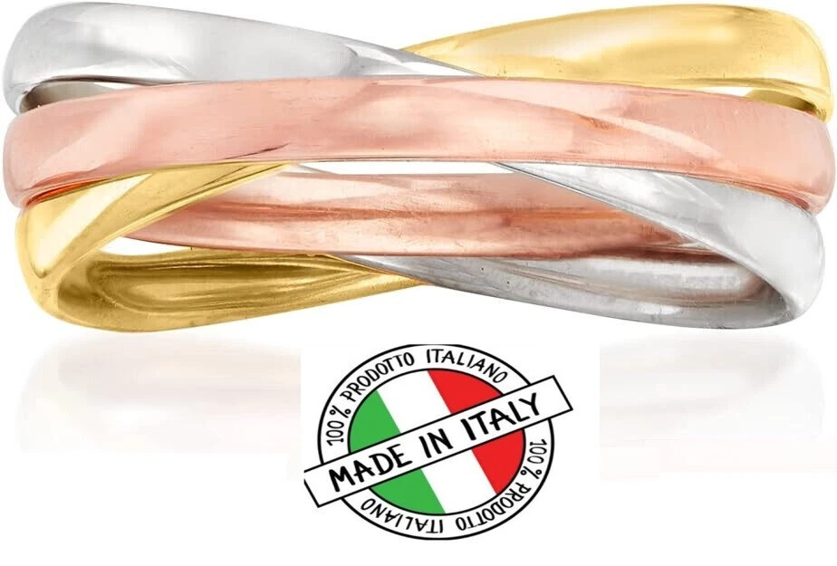 Italian 14kt Tri-Colored Gold Eternity Ring 1/4 in Wide 7 Made in Italy Firenze - Image 4 of 4