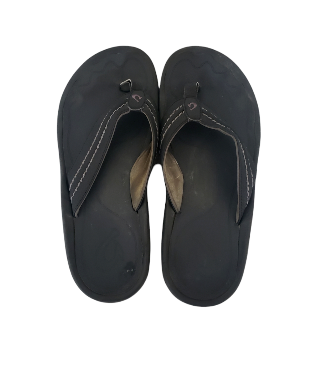 OluKai Hokua Flip Flops Black Slides Slip On Sandals Comfort 