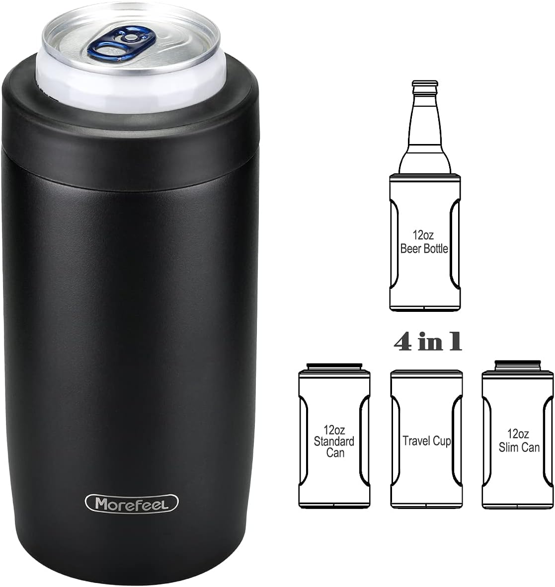 4-In-1 Skinny Can Cooler Double Wall Stainless Steel Insulated Can Holder, Works