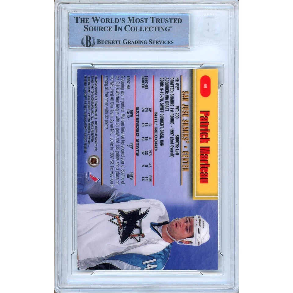 Patrick Marleau Signed 1998-99 Bowmans Best #60 Card AUTO RC Beckett SJ Sharks - Image 3 of 4