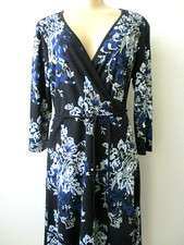 Nine & Co Floral Midi Dress Multicolor V Neck A Line 3/4 Sleeve NEW