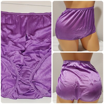 VTG Style Shiny Nylon Panty Full Cut Brief 9/2XL PURPLE Foxglove Underscore