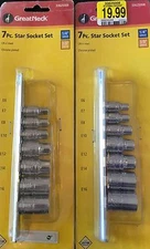 2 SETS GREAT NECK 7 PC E-TORX STAR SOCKETS 1/4 AND 3/8 DRIVE  