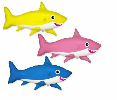 (US) 3 FOIL 30 inch Balloons Pink Yellow Blue Sharks Happy Baby Shower Birthday