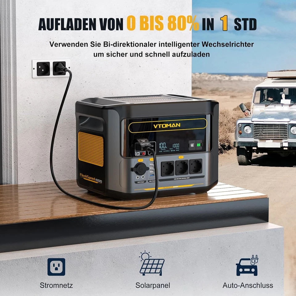 VTOMAN 828Wh Kraftwerk Tragbare Powerstation 1000W Solargenerator für Camping - Bild 3 von 4