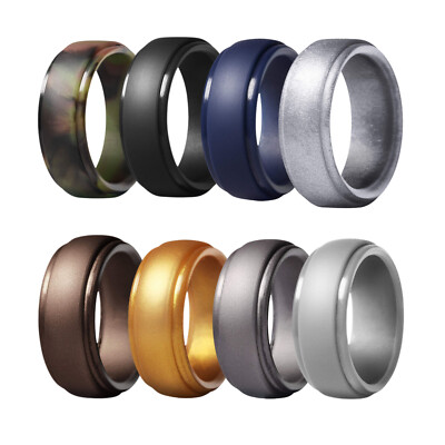 8pcs Medical Grade Silicone Wedding Ring Men Flex Fit Sport Rubber Band Sz#7-14
