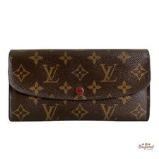 Authentic Louis Vuitton Monogram Canvas Leather Red Emilie Long Wallet CA2140