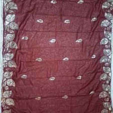 Maroon Vintage Dupatta Georgette Embroidered Yellow Long Stole Wrap scarf Hijab