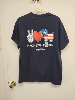 Puppie Love Dark Blue Patriotic T- Shirt Sz L - Unisex