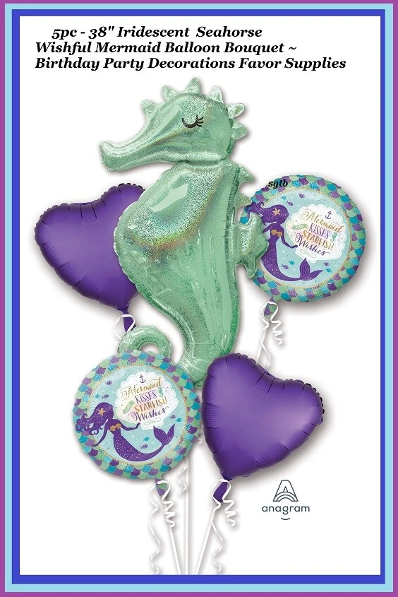 Ramo de globos de sirena deseados decoraciones de fiesta de cumpleaños suministros para favoritos ~ 5 piezas Foto 3 de 4