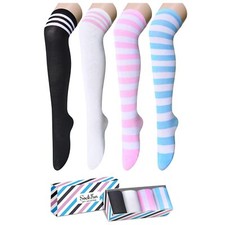 Striped Thigh High Socks - Knee High Socks for Women Teen Girls Long Socks Ov...
