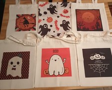 Lot Of 6 - Halloween Trick Or Treat Totes - Shopping bags - NEW - ghost witch