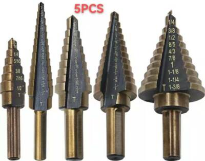 #ad 5Pcs HSS High Speed Steel Cobalt Titanium Step Drill Bit Multiple Hole 50 Sizes $15.92