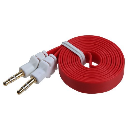 Flat Tangle Free 3.5mm Plug Male to Male Stereo Auxiliary Aux Cable (3ft) - Red - Bild 2 von 2