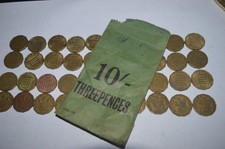 Job lot 40 brass threepences in original 10/- bag 1937-1967 includes rare 1948