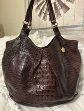 Brahmin Anne Cocoa Ombre Melbourne Croc Embossed Leather Hobo Shoulder Handbag