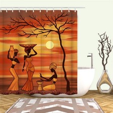 African Woman Shower Curtain Set Traditional African Girls Labouring Under Su...