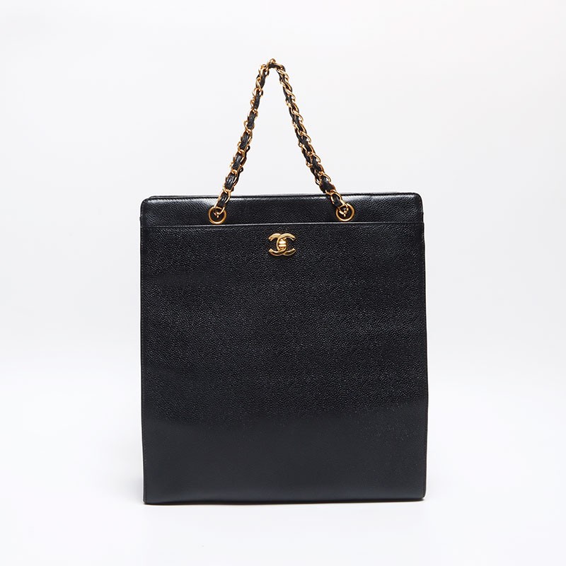 CHANEL 5th Series Black Caviar Skin Chain Turn Lock Handbag WS13334