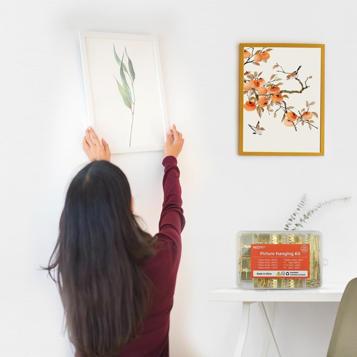 152Pcs Picture Hanging Kit, Picture Hangers 10lb, 20lb, 30lb, 50lb, 100lb Hooks 